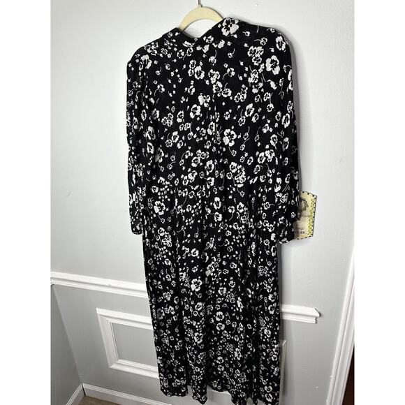 Woman Within Black White Daisy Floral Maxi Dress Size 18 18w 1x Roll Tab Sleeves - Picture 6 of 10